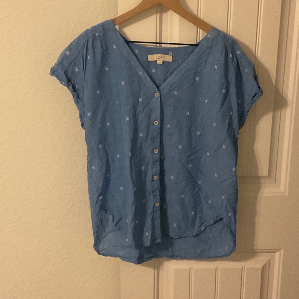 LOFT Light Blue Short Sleeve Button-Down Shirt